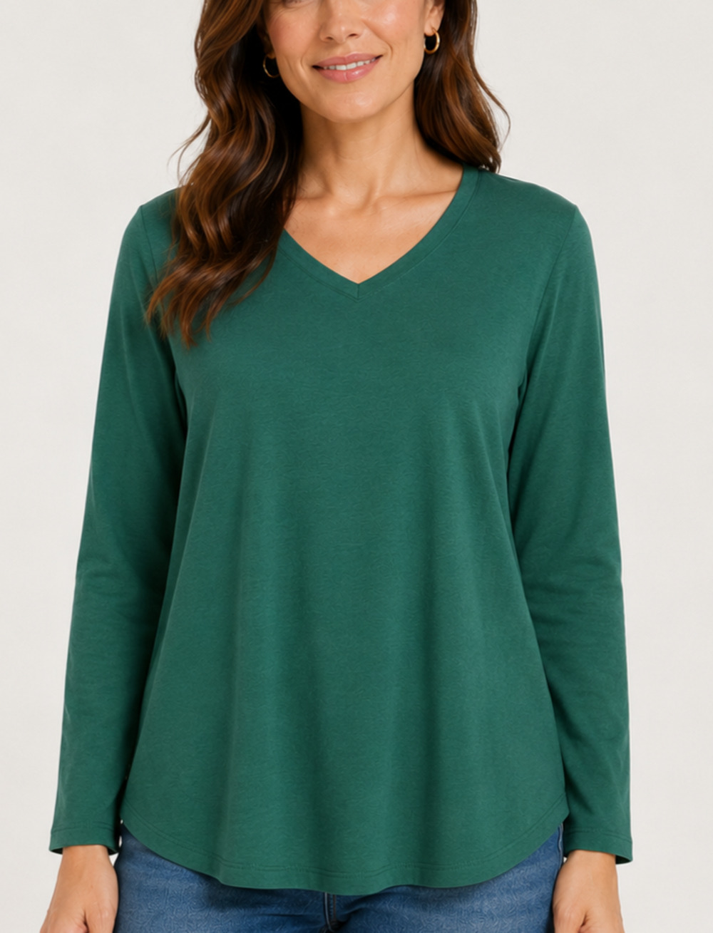 Lane Bryant Green V Neck Top Women's 14/16 Plus Stretch Knit 3/4 Sleeve Casual